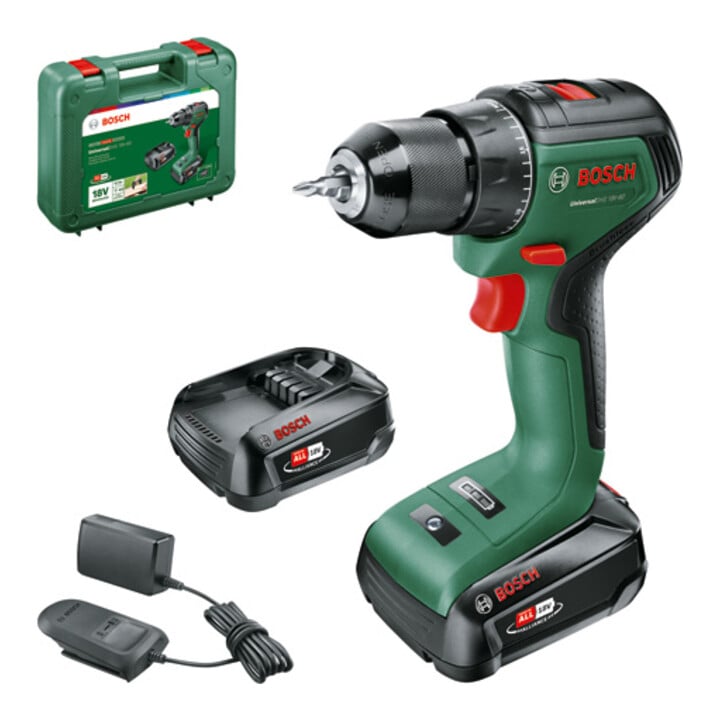 Perceuse-visseuse sans fil UniversalDrill 18V-60 Bosch : 2 packs de batteries PBA 18V 2,0Ah W-B
