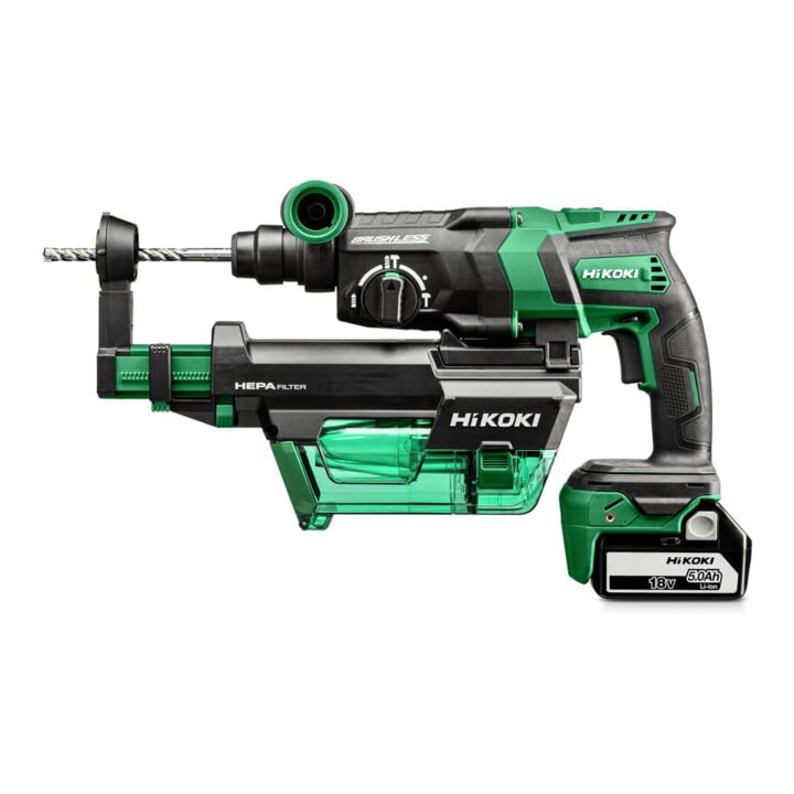 Perforateur-burineur sans fil HiKOKI DH18DPC (5,0 Ah) + système d'aspiration des poussières