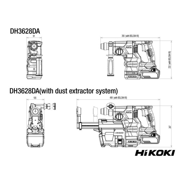 Perforateur-burineur sans fil HiKOKI (SDS-plus) DH3628DA Basic (HSC II) + système d'aspiration des poussières