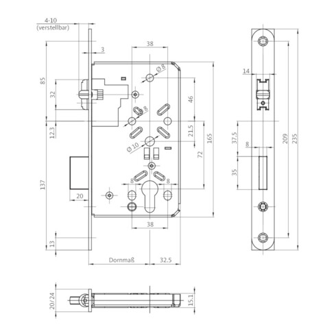 PETcl. PZ 24/55mm DIN L/R L/R SP VA ktg. trappe de rouleau