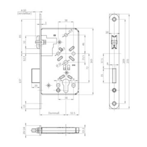 PETcl. PZ 24/55mm DIN L/R L/R SP VA ktg. trappe de rouleau