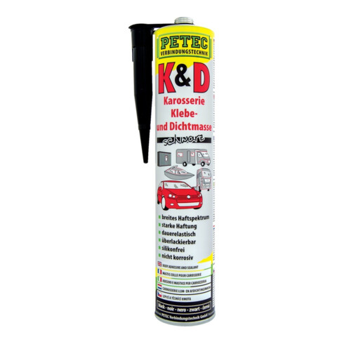PETEC K+D Mastic colle et étanchéité carrosserie, noir, 310 ml