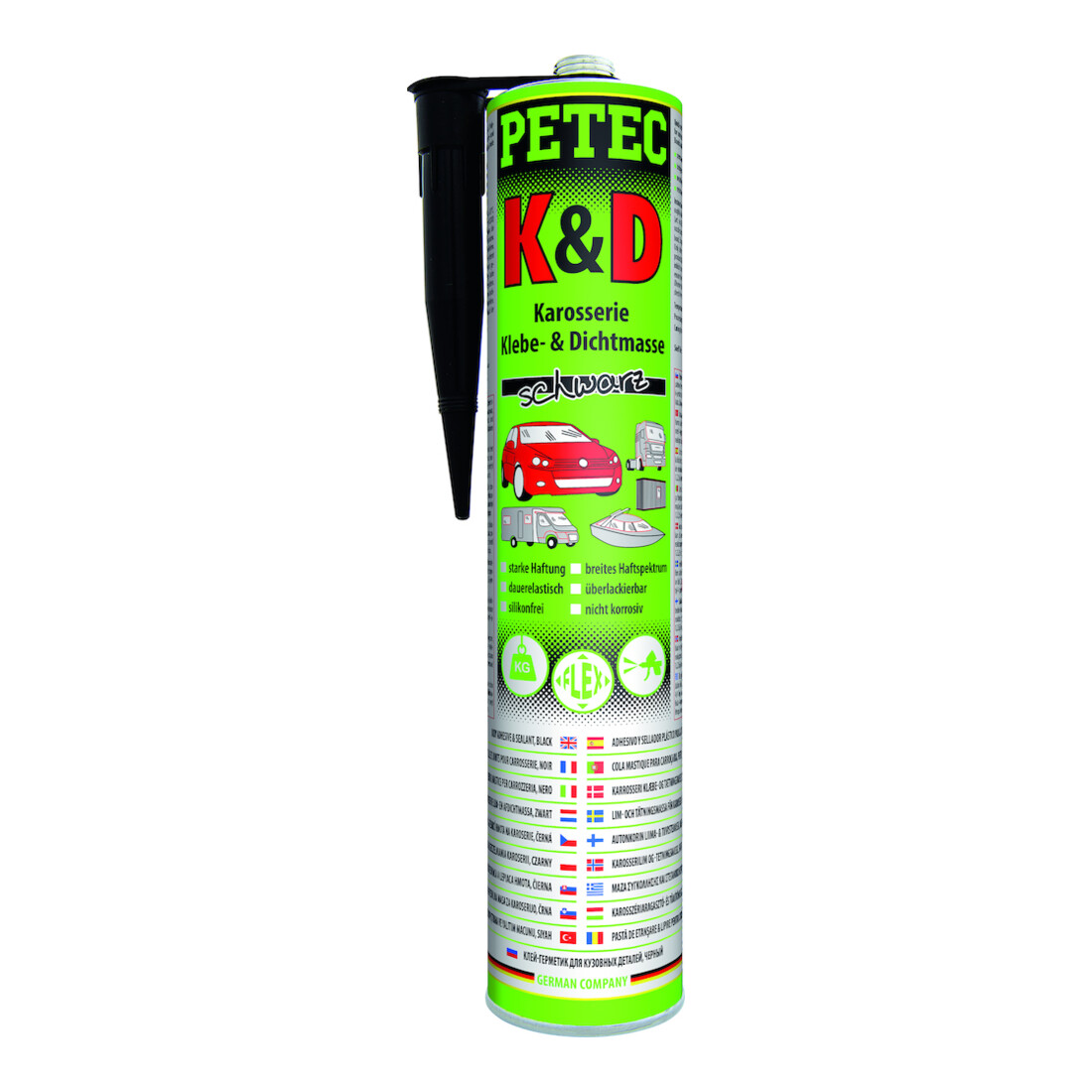 PETEC K+D Mastic colle et étanchéité carrosserie, noir, 310 ml