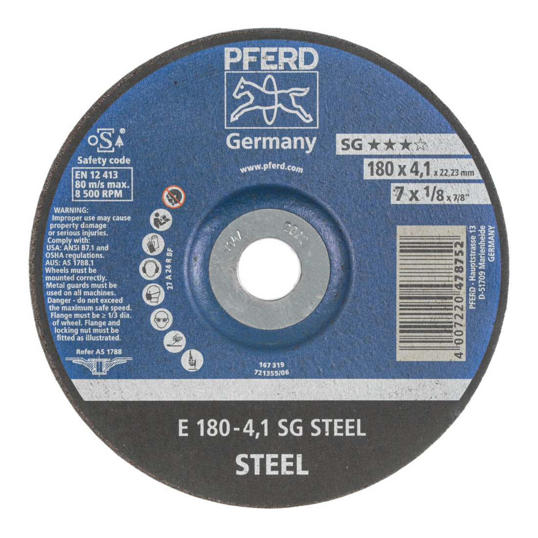 PFERD Afbraamschijf SG-STEEL, Schijf-Øxschijfbreedte: 178X4 mm