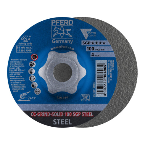PFERD CC-GRIND-SOLID Schleifscheibe 100x16 mm COARSE Speziallinie SGP STEEL für Stahl
