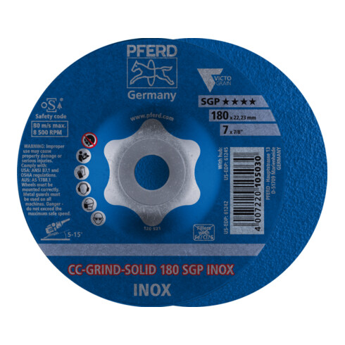 PFERD CC-GRIND-SOLID Schleifscheibe 180x22,23 mm COARSE Speziallinie SGP INOX für Edelstahl