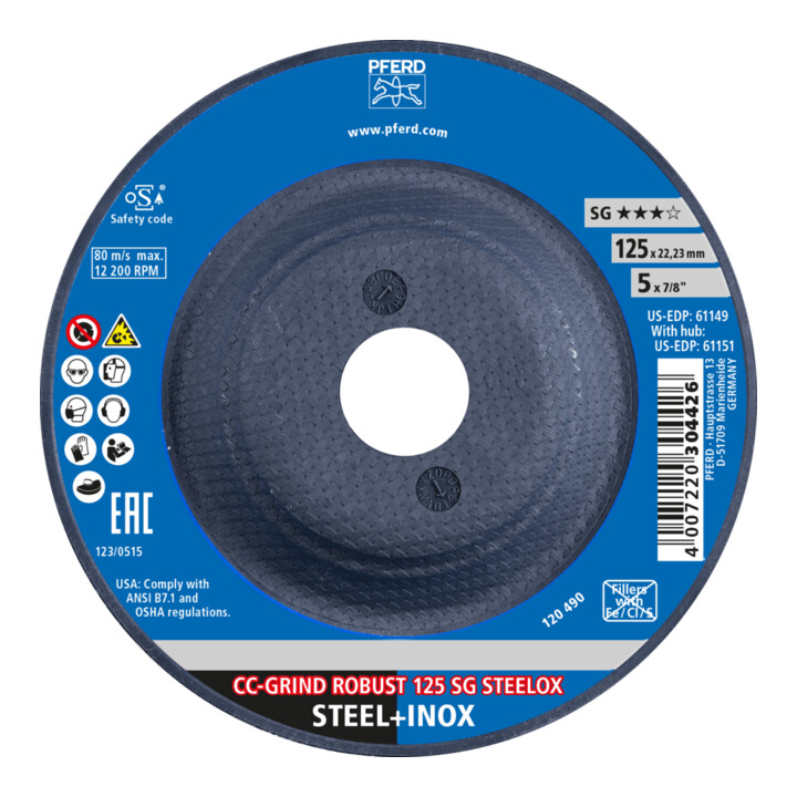 PFERD CC-GRIND slijpschijf- CC-GRIND-ROBUST 125 SG STEELOX