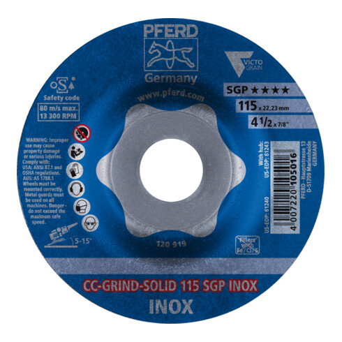 PFERD CC-GRIND slijpschijf CC-GRIND-SOLID 115 SGP INOX