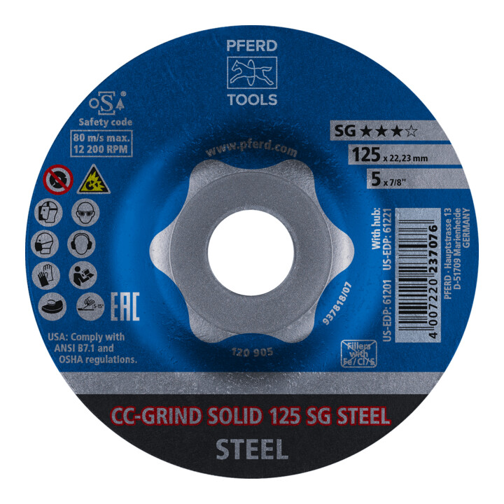 PFERD CC-GRIND slijpschijf CC-GRIND-SOLID 125 SG STEEL