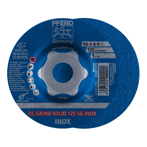 PFERD CC-GRIND-SOLID Schleifscheibe 125x22,23 mm COARSE Leistungslinie SG INOX für Edelstahl