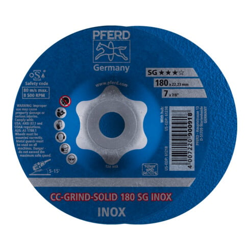 PFERD CC-GRIND-SOLID Schleifscheibe 180x22,23 mm COARSE Leistungslinie SG INOX für Edelstahl