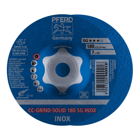 PFERD CC-GRIND-SOLID Schleifscheibe 180x22,23 mm COARSE Leistungslinie SG INOX für Edelstahl