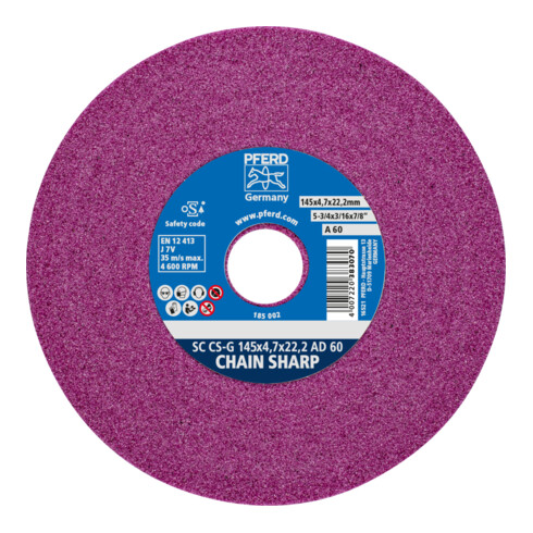 PFERD CHAIN SHARP Schleifscheibe CS-G Ø 145x4,7 mm Bohrung-Ø 22,2 mm A60 zum Schärfen von Sägeketten