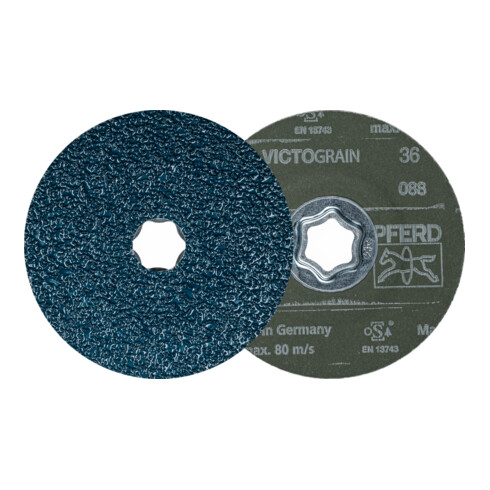 PFERD COMBICLICK Fiberscheibe Ø 115 mm VICTOGRAIN 36 Höchstleistung auf Stahl