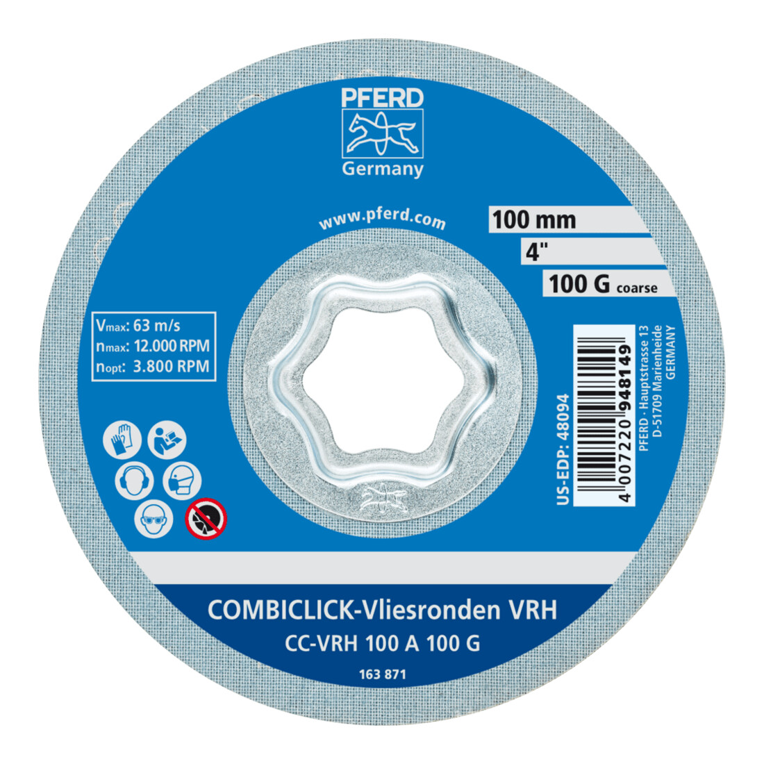 PFERD TOOLS COMBICLICK harte Vliesronde CC Ø 100mm für Feinschliff und Finish mit Winkelschleifer
