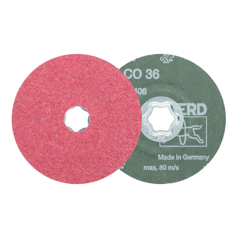 PFERD COMBICLICK Keramikkorn Fiberscheibe CO24 für hohen Abtrag auf Stahl
