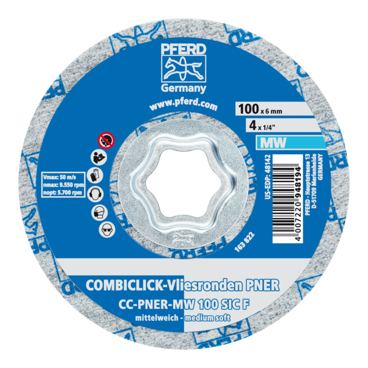 PFERD COMBICLICK rondelle comprimée en non-tissé CC PNER D 100 mm moyennement souple SIC fin pour la finition