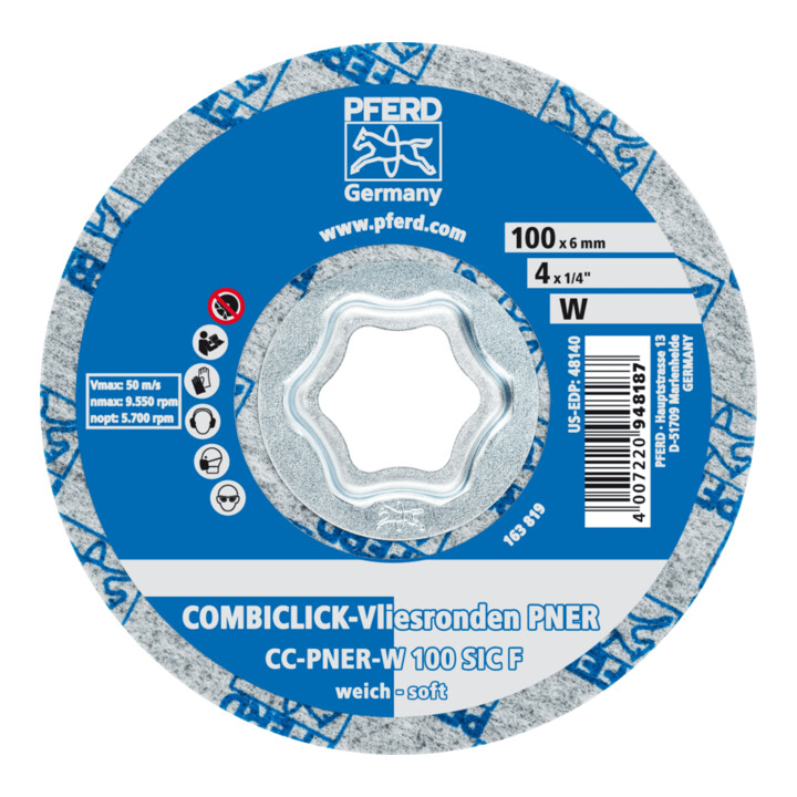 PFERD COMBICLICK rondelle comprimée en non-tissé CC PNER D 100 mm souple SIC fin pour la finition
