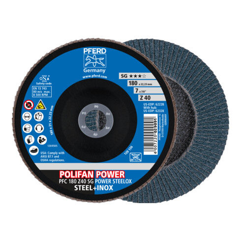 PFERD Dischi lamellari curvi, corindone zirconio 180x22mm, grana 40