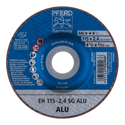 PFERD Disco da taglio EH 115-2,4 SG ALU