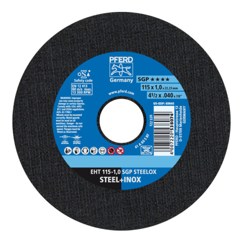 PFERD Disco da taglio EHT 115-1,0 SGP STEELOX