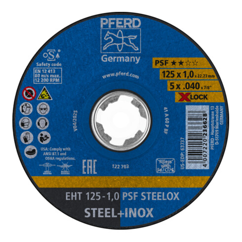 PFERD Disco da taglio EHT 125-1,0 PSF STEELOX/X-LOCK
