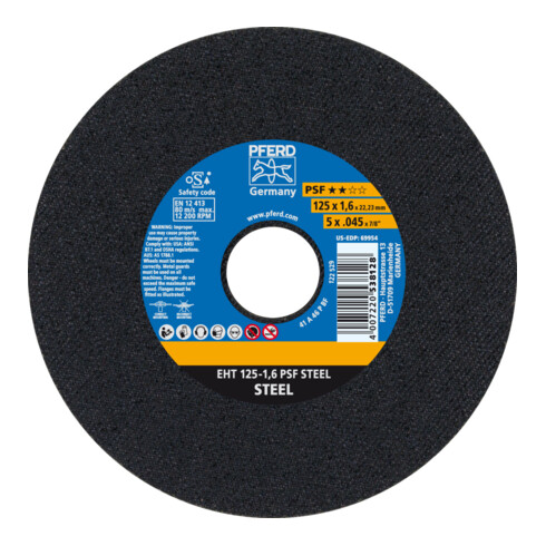 PFERD Disco da taglio EHT 115-1.0 PSF STEEL 22,23mm, dritto