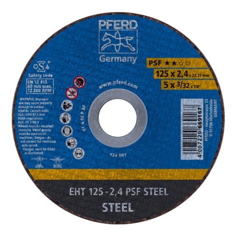 PFERD Disco da taglio EHT 115-1.0 PSF STEEL 22,23mm, dritto