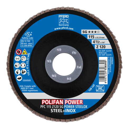 PFERD Disco lamellare POLIFAN PFC 115 Z 120 SG POWER STEELOX
