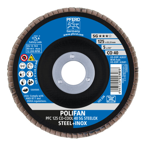 PFERD Disco lamellare POLIFAN PFC 115 CO-COOL 40 SG STEELOX 40