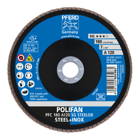 PFERD Disco lamellare POLIFAN PFC 180 A 120 SG STEELOX