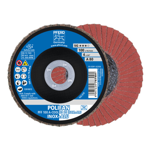 PFERD Disco lamellare POLIFAN PFF A-COOL SG INOX+ALU/16,0 100mm