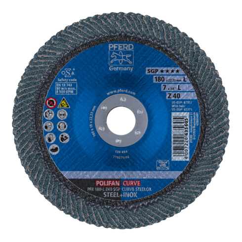 PFERD Disco lamellare POLIFAN PFR 180-L Z 40 SGP CURVE STEELOX