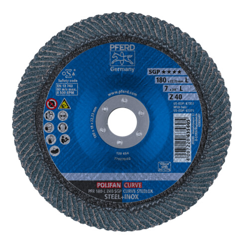 PFERD Disco lamellare POLIFAN PFR 180-L Z 40 SGP CURVE STEELOX