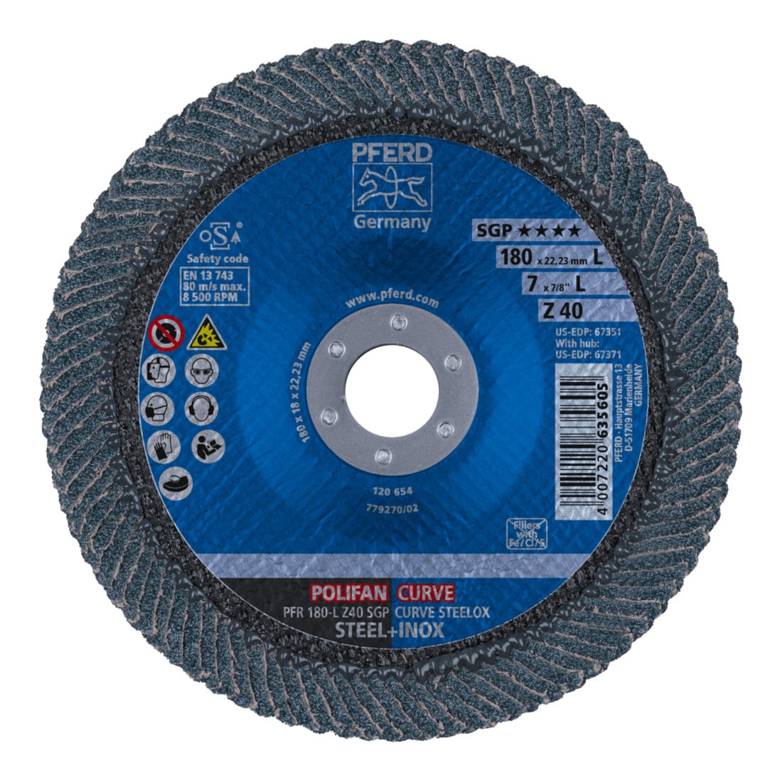 PFERD Disco lamellare POLIFAN PFR 180-L Z 40 SGP CURVE STEELOX