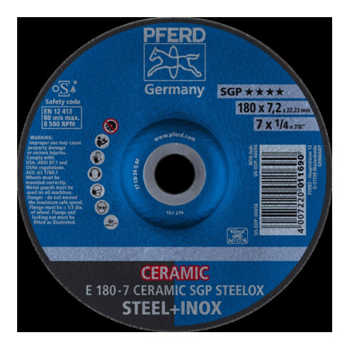 Pferd Disque à ébarber coudé CO24QSG 180x7,2mm