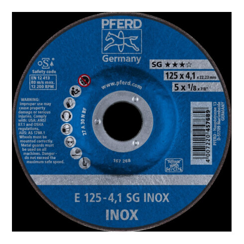 Pferd Disque à ébarber coudé pour V2A A30NSG 125x4,1 mm