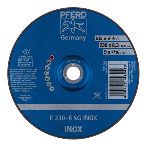 Pferd Disque à ébarber coudé pour V2A A30NSG 230x8,3mm