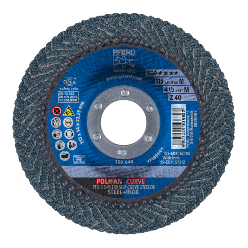 PFERD Disque à lamelles pour acier, POLIFAN-CURVE (ZA) 115X14 mm