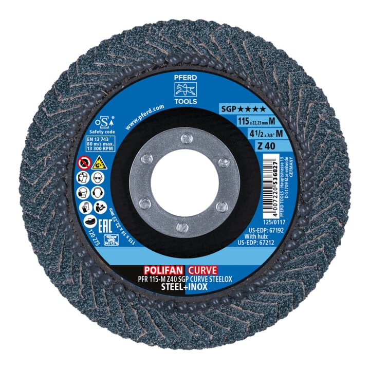 PFERD Disque à lamelles pour acier, POLIFAN-CURVE (ZA) 115X14 mm