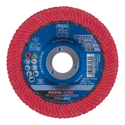 PFERD Disque à lamelles pour INOX, POLIFAN-CURVE (CER) 125X16 mm