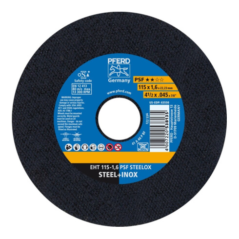 Pferd Disque à tronçonner droit A46PPFS-INOX 115x1,6mm