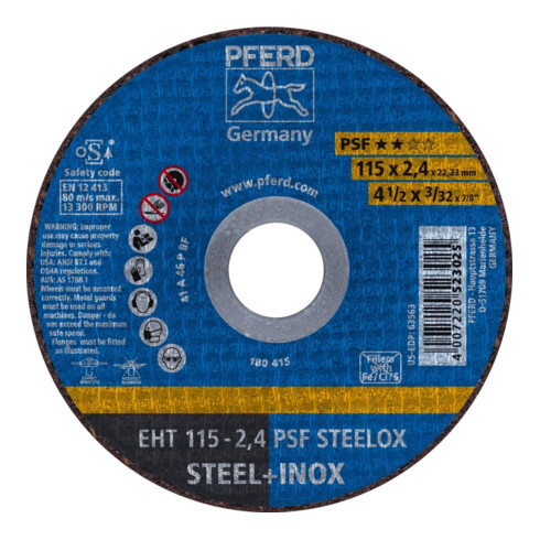 Pferd Disque à tronçonner droit A46PPSF-INOX 115x2,4mm