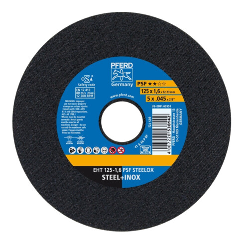 Pferd Disque à tronçonner droit A46PPSF-INOX 125x1,6mm
