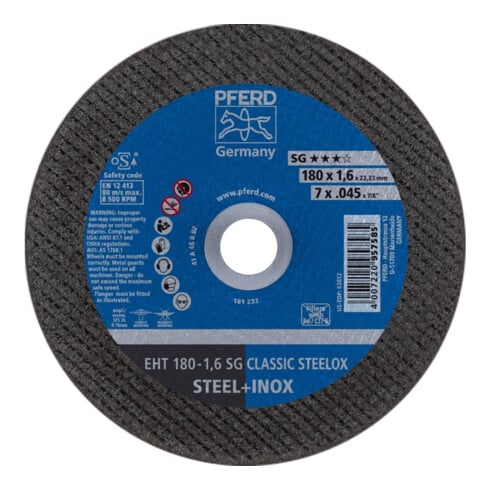 Pferd Disque à tronçonner droit A46QSG-INOX 180x1,6mm