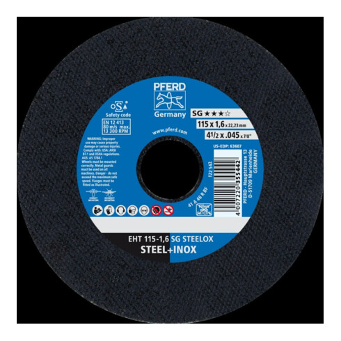 Pferd Disque à tronçonner droit A46RSG-INOX 115x1,6 mm