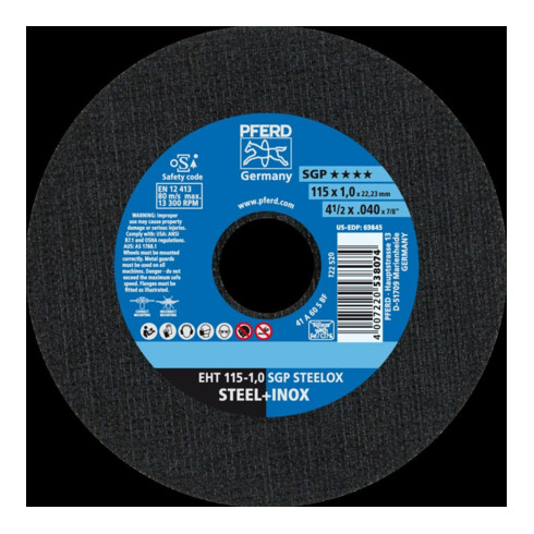 Pferd Disque à tronçonner droit A60SSG-INOX 115x1mm