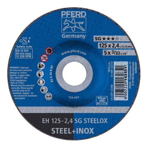 Pferd Disque à tronçonner incurvé A46RSG-INOX 125x2,4mm