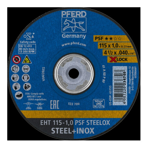 Pferd Disque à tronçonner PSF X-LOCK STEELOX 115x1mm