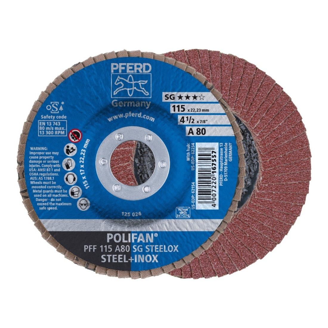 Pferd Disque abrasif à lamelles A 80SG droit 115 mm K80